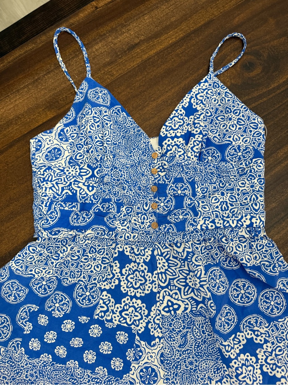 Zara Blue and White Paisley Patchwork Romper - Picture 2 of 7